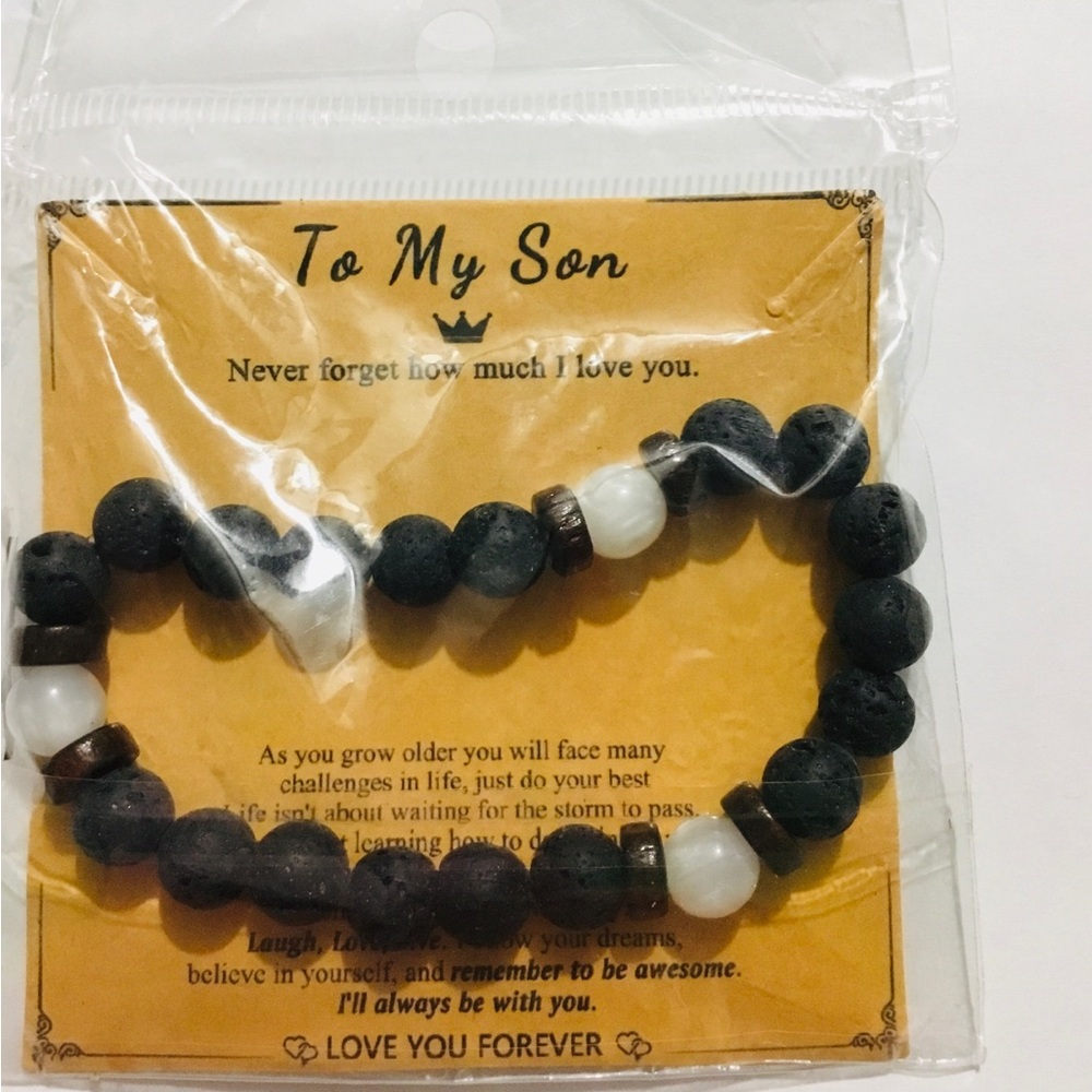 To My Son Black and White Beaded Bracelet. NWT